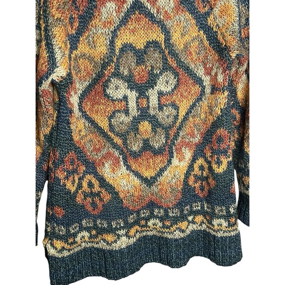 J. Jill Wool Blend Long Cardigan Sweater Shawl Collar Southwest Blue Orange XS - Picture 12 of 12